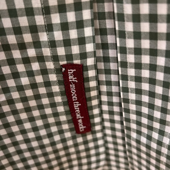 Half moon threadworks large men long sleeve shirt green gingham dry cleaned - Picture 3 of 7